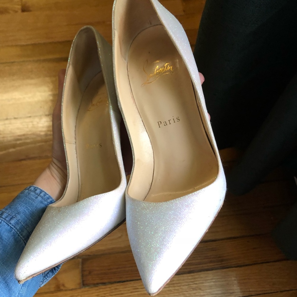 Christian Louboutin pink/ white heels